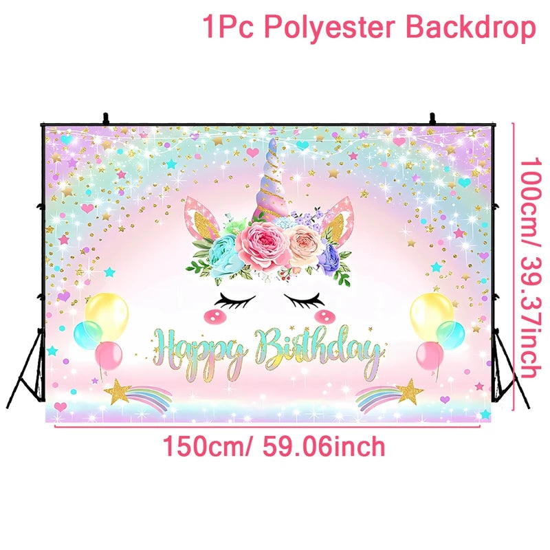Rainbow Unicorn Disposable Tableware Background Unicorn Birthday Party Decorations Kids Baby Shower Girl Birthday Party Supplies