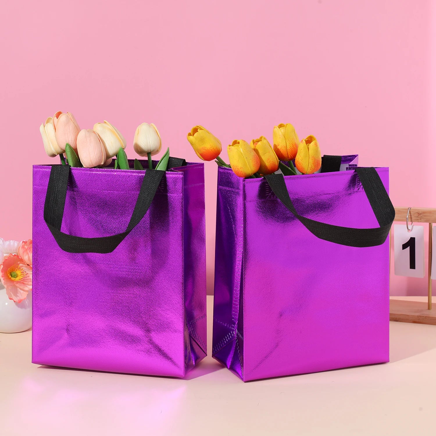 Vibrant 10-Pack Gradient Tote Bags - Laminated, Waterproof - Perfect for Parties, Shopping, and Christmas Party Gifts Packing