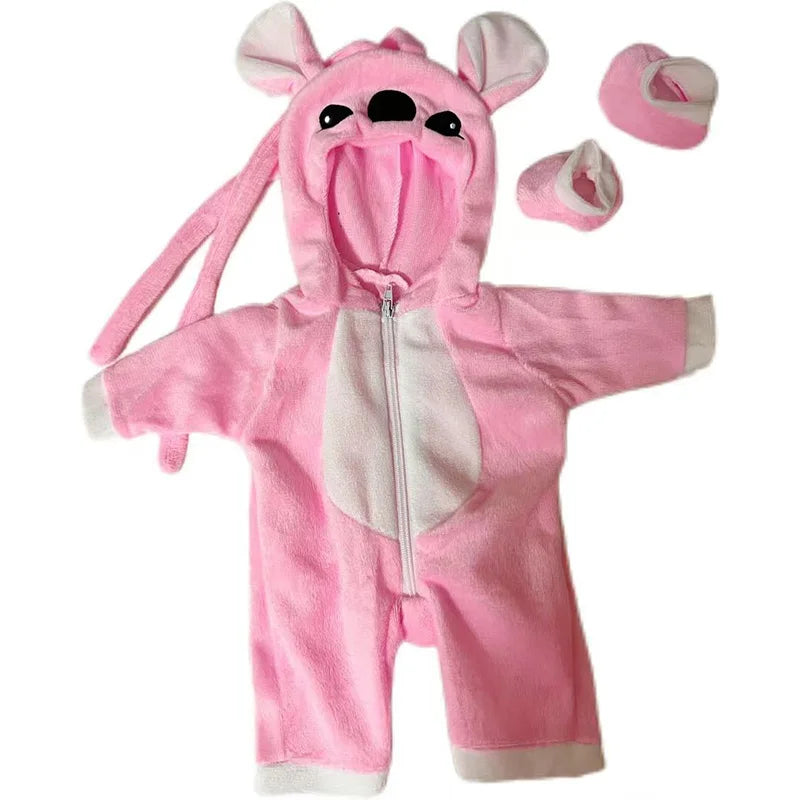 New Stitch 18/22inch Dolls Clothes Conjoined Pajamas with Hat Doll Baby Reborn Hoodies Rompers Kids Birthday Festival Gifts Toys