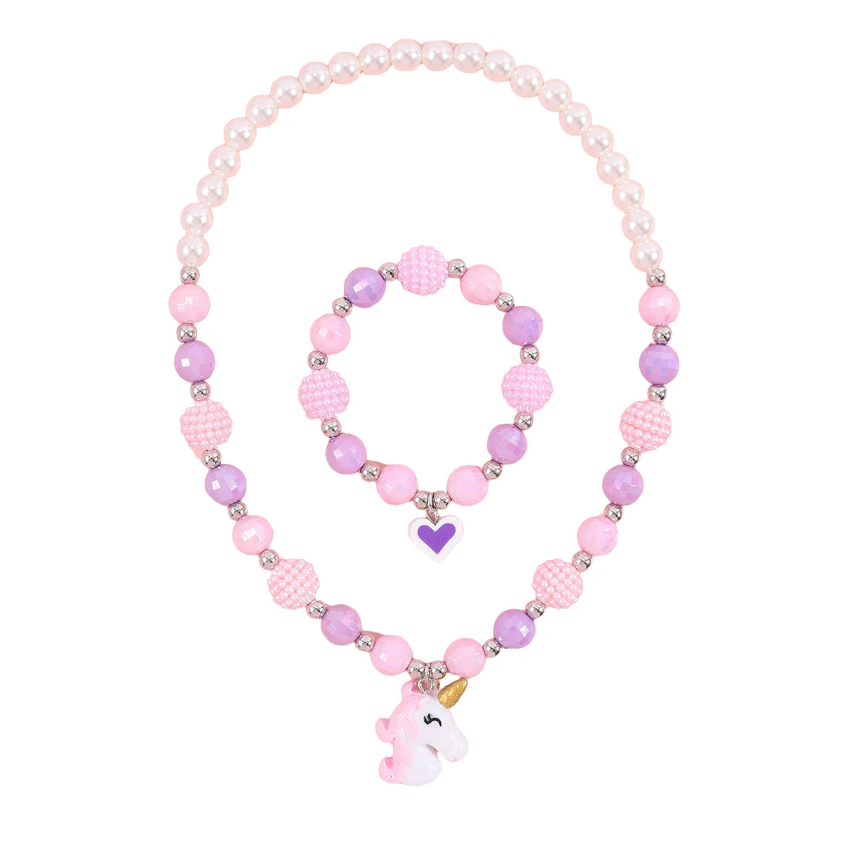 Cute Unicorn Pendant Necklace for Girls Heart Beads Necklace for Children Fashion Jewelry Accessories Birthday Gift