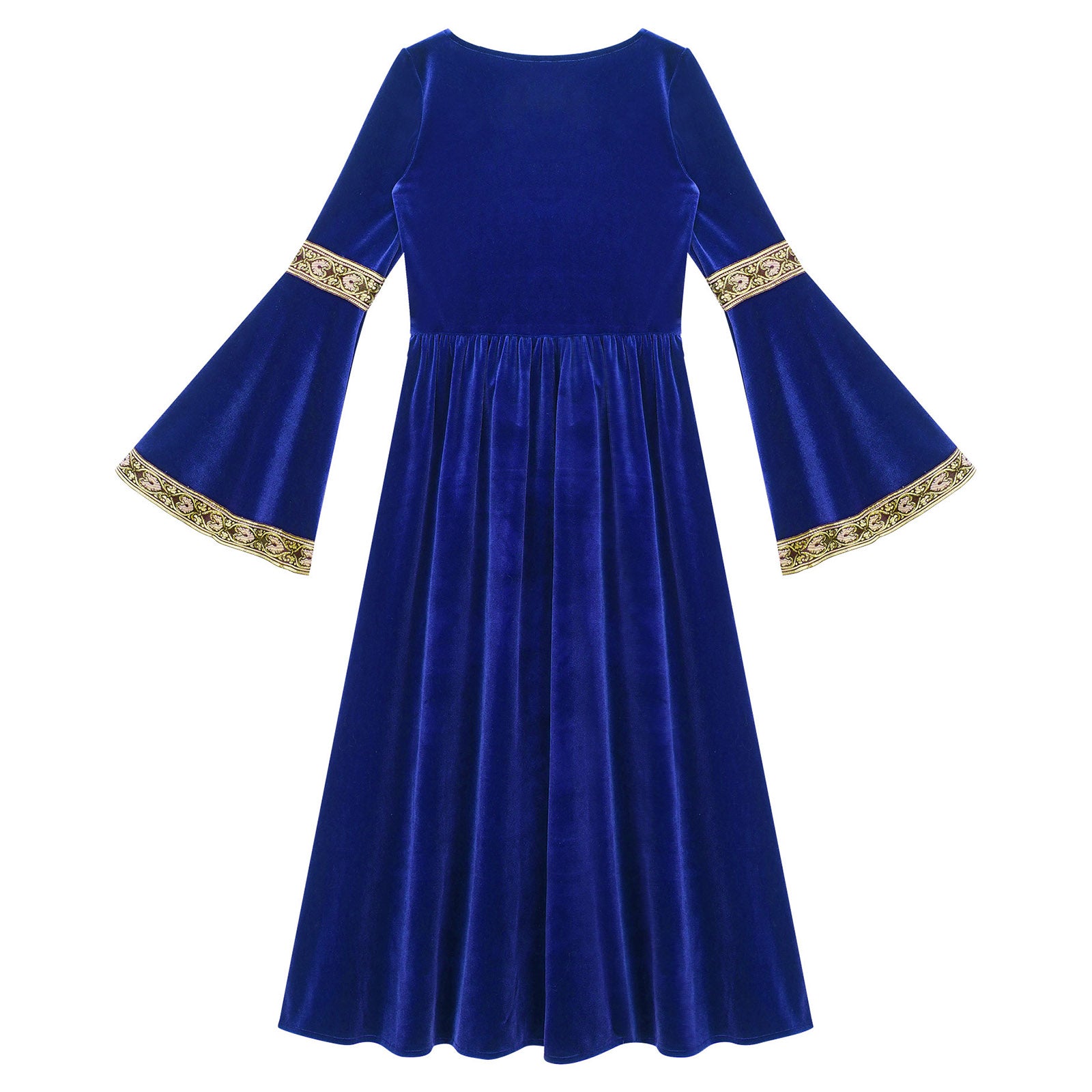 Kids Girls Medieval Renaissance Princess Costume Velvet Long Flare Sleeve Vintage Dress Gown Carnival Party Cosplay Dress Up