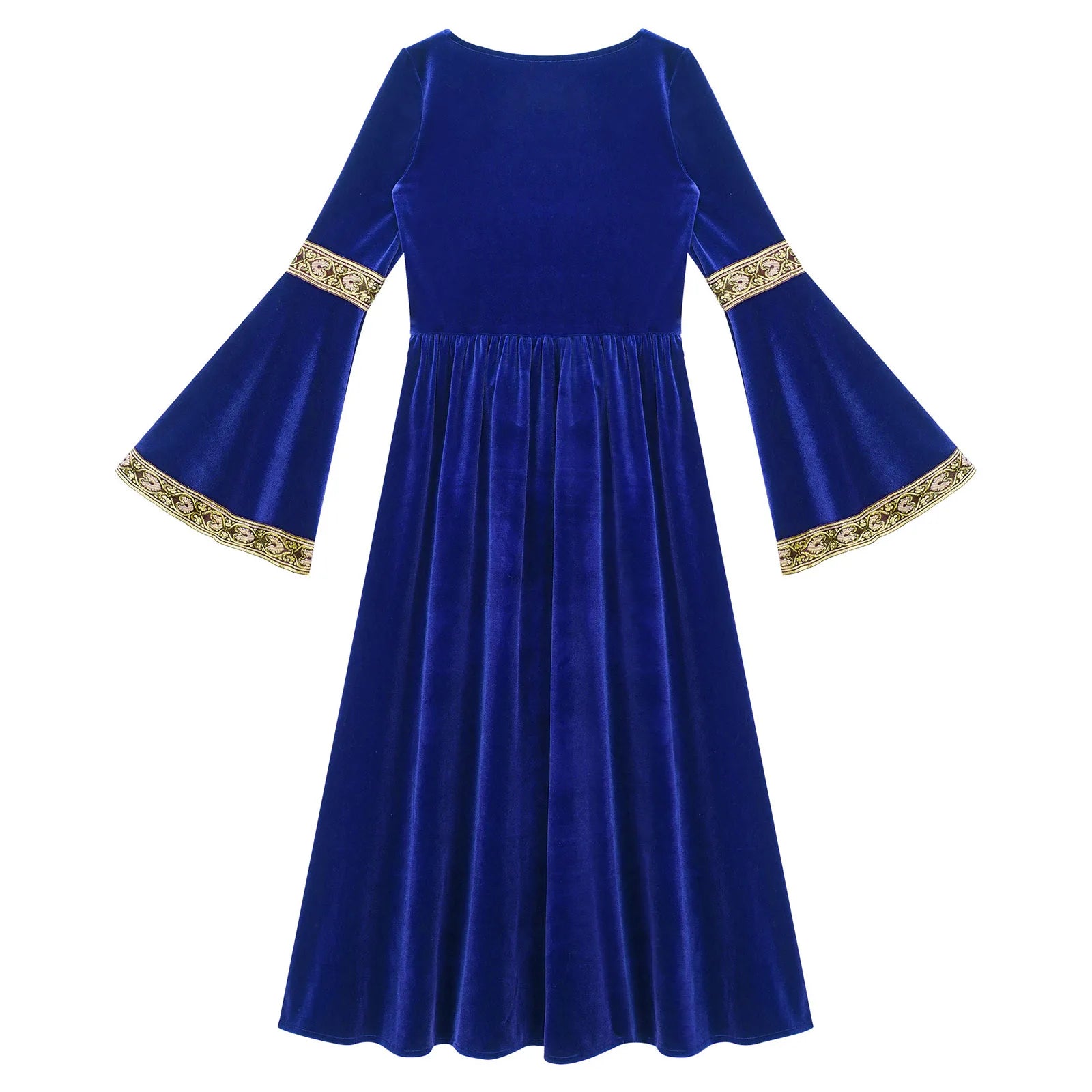 Kids Girls Medieval Renaissance Princess Costume Velvet Long Flare Sleeve Vintage Dress Gown Carnival Party Cosplay Dress Up