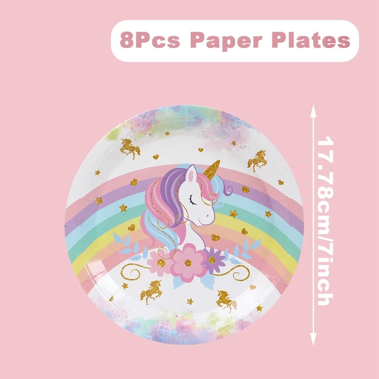 Unicorn Party Supplies Rainbow Unicorn Paper Plates Cups Napkin for Baby Shower First Girls Birthday Party Decorations