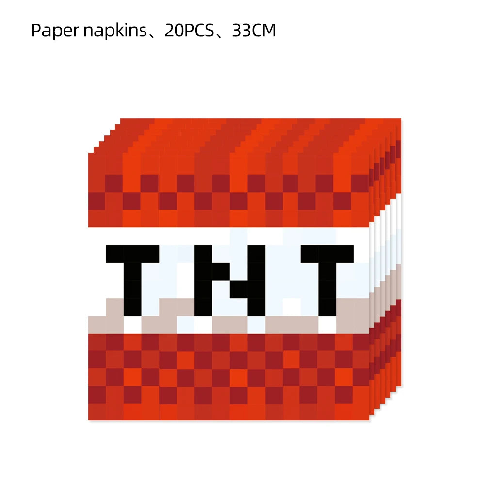 Miner Crafting Pixel Video Game Party Decor Disposable Tableware Backdrop For Kids Party Supplies Cup Plate Banner Toy Gifts