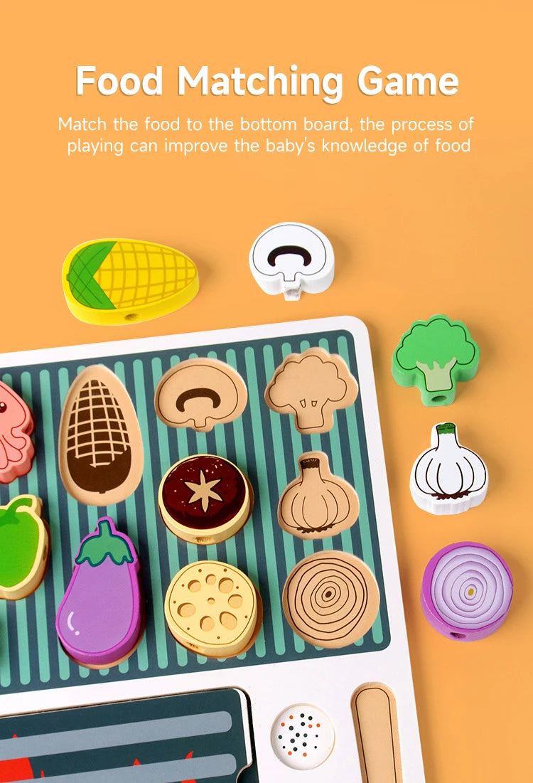 Children Wooden Barbecue Toys Kids Wooden Simulation Food Barbecue Cooking Kitchen Toys Parent-Child Interaction Play House Toys
