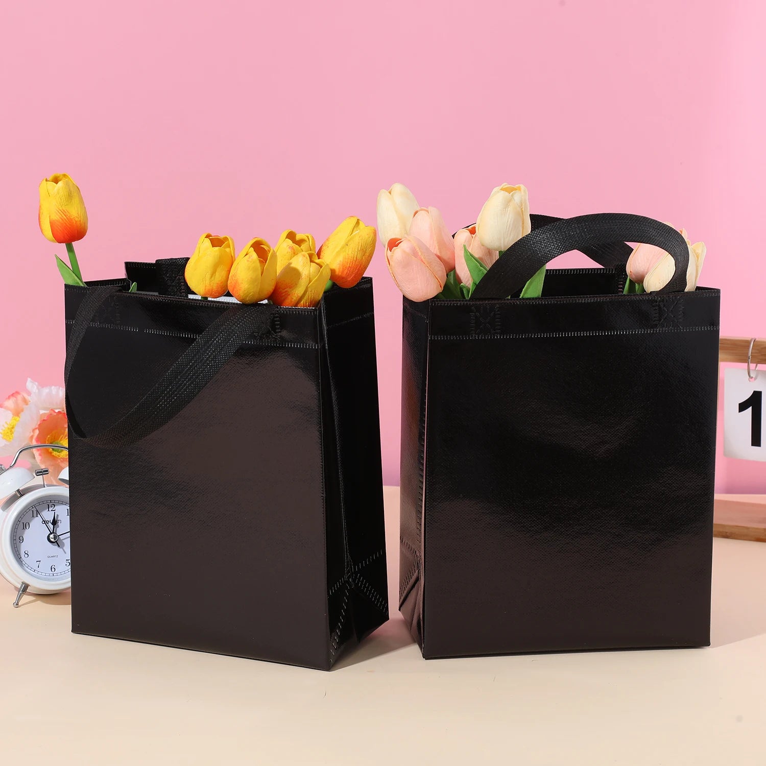 Vibrant 10-Pack Gradient Tote Bags - Laminated, Waterproof - Perfect for Parties, Shopping, and Christmas Party Gifts Packing