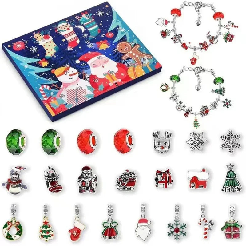 New Hot Stitch Mickey Christmas Advent Calendar Bracelets 24 Days Xmas Countdown Calendar Diy Jewelry Making Kit Girl Xmas Gifts