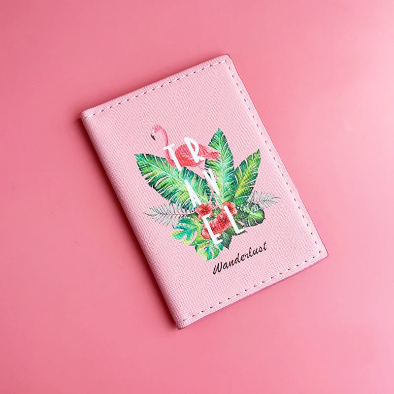 Flower and Plants Passport Cover PU Leather Travel Passport Holder for Girls Business Card Case Plane Ticket Card Holders Women