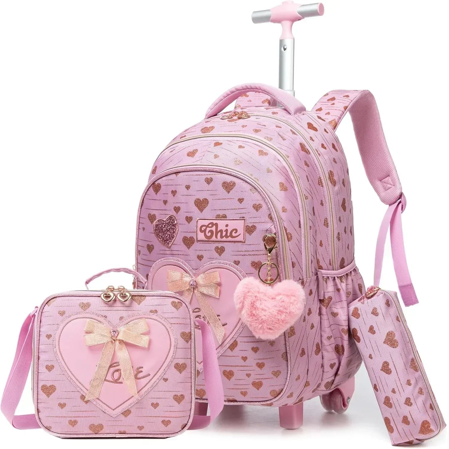 Children's School Backpack with Wheels Kids Wheeled School Bag Teenagers Bag Girls Canvas Backpack Travel Luggage Trolley Bags