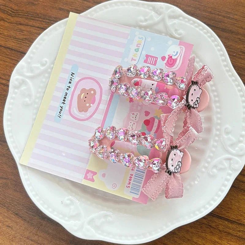 Sanrio Hello Kitty Hairpin Cute Cartoon KT Cat Rhinestone Inlay Hair Clip Charm Girls Hair Accessories Holiday Gifts