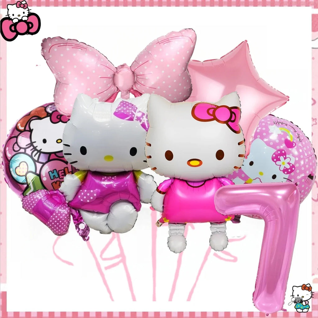 Hello Kitty Birthday Party Decorations Kawaii Cat Tableware Plate Tablecloth Baby Shower DIY stickers Girls Gifts Party Supplies