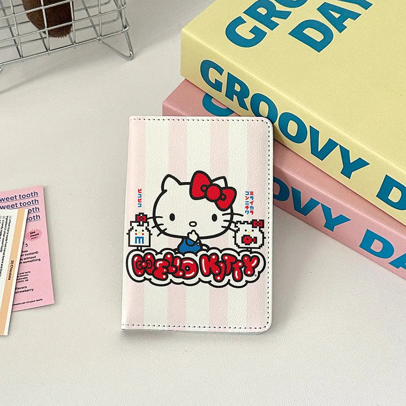 Sanrio Hello Kitty Travel Passport Cover Women Girls Passport Credit Card Holder PU Cartoon Organizer Case Passport Wallet Gift