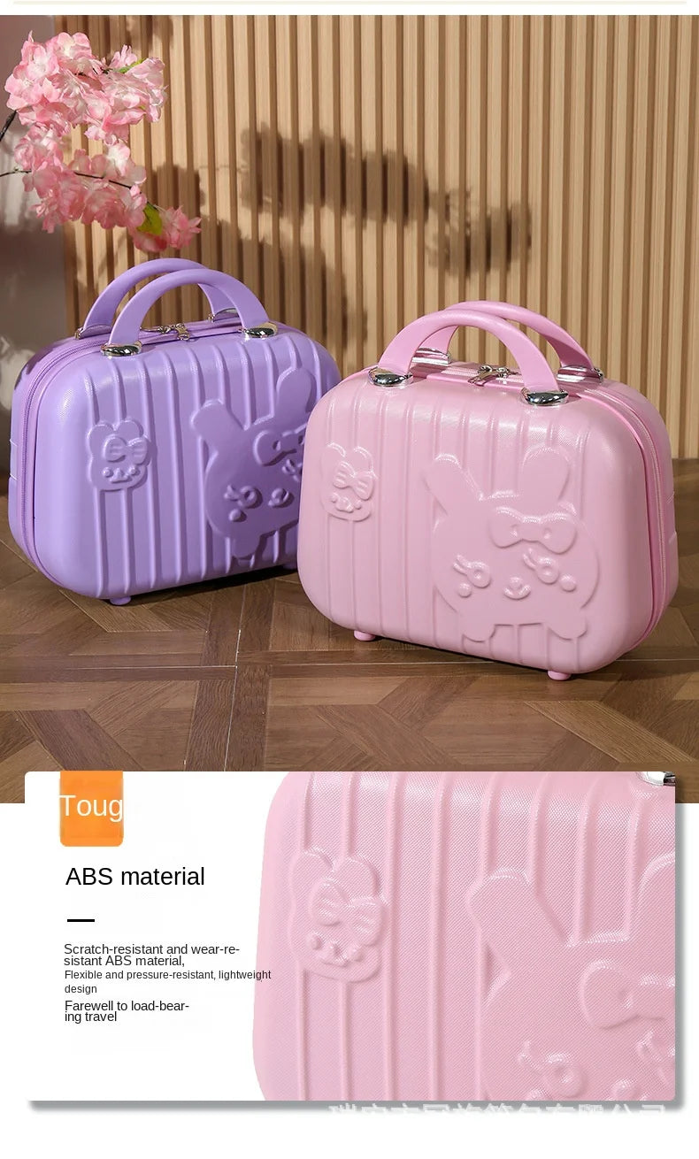 2024 New Cartoon Rabbit Children Suitcase Small Makeup Box ABS Travel Girls Hand Gift Mini Boarding Case Travel Rolling Luggage