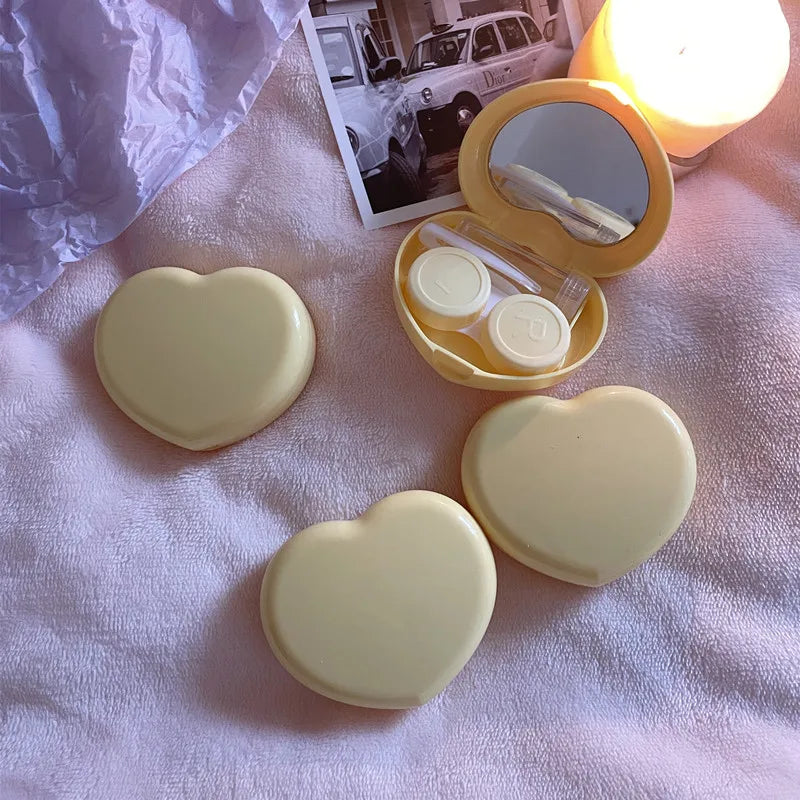 Travel Color Contact Lenses Box for Eyes Tool Kit Women Girl Heart Lady Holder Storage Eye Care Container with Mirror Tweezer