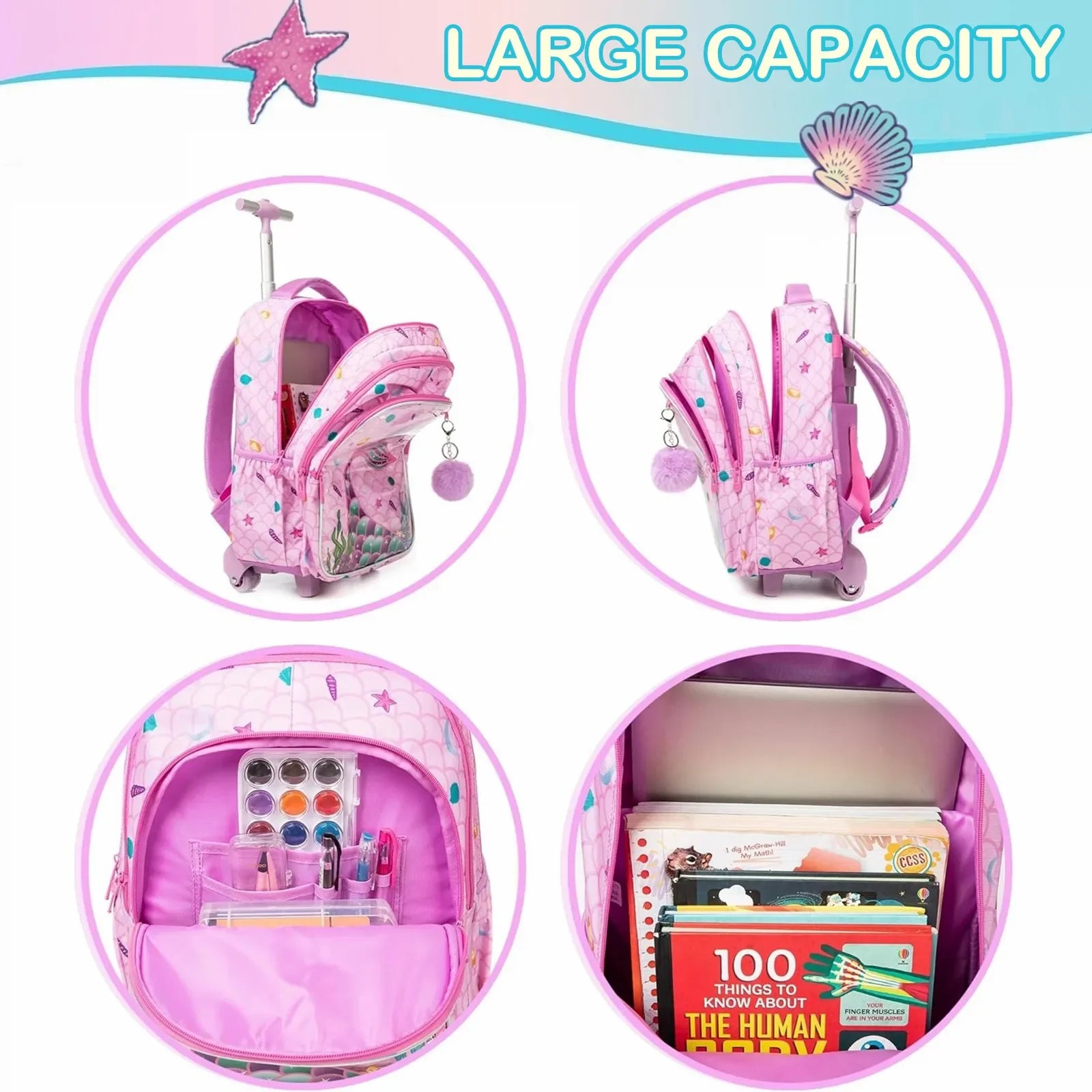 Children's School Backpack with Wheels Kids Wheeled School Bag Teenagers Bag Girls Canvas Backpack Travel Luggage Trolley Bags