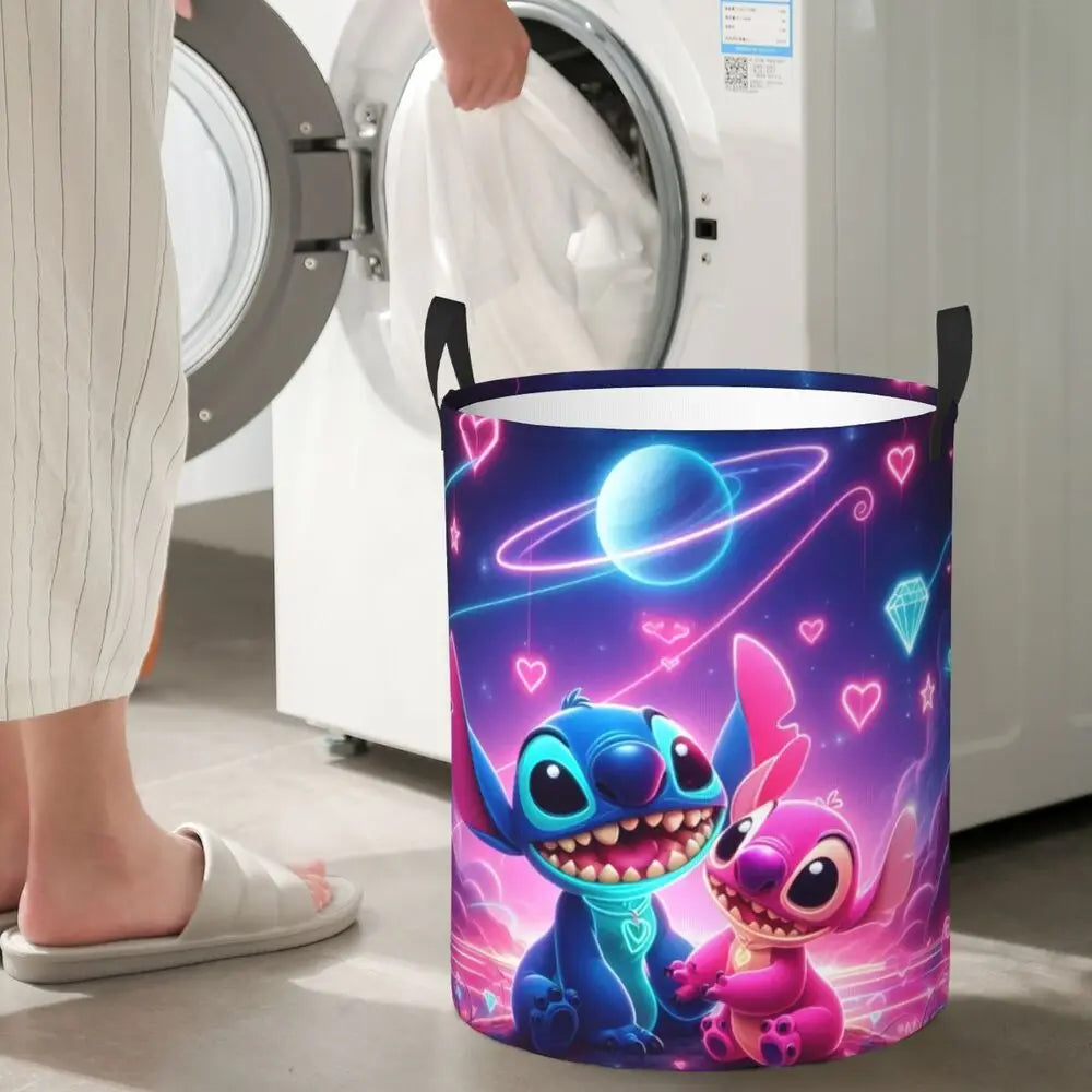 Custom I Love Stitch Laundry Basket Collapsible Toy Clothes Hamper Storage Bin for Kids Nursery