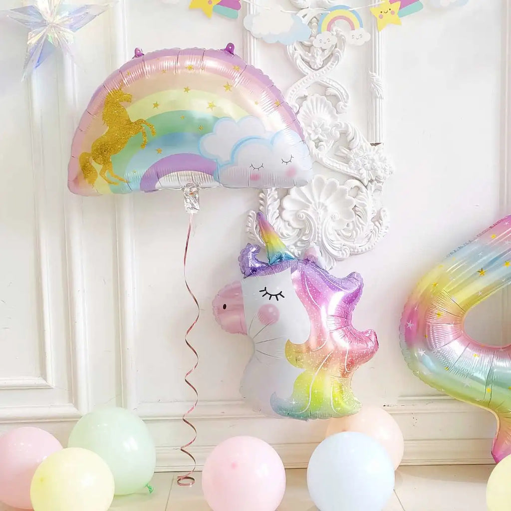 Large Rainbow Unicorn Helium Balloons 40inch Number Foil Balloons Unicorn Theme Birthday Girl Boy Party Decoration Baby Shower