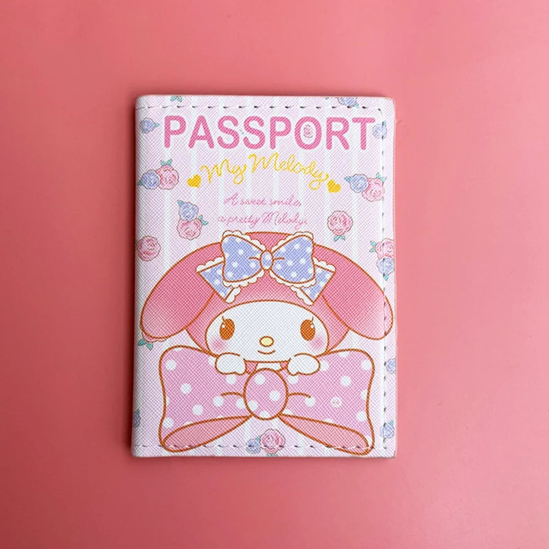 Sanrio MY Melody Passport Cover Girls Travel Passport Holder PU Leather Function Business Card Case For Women ID Card Holder