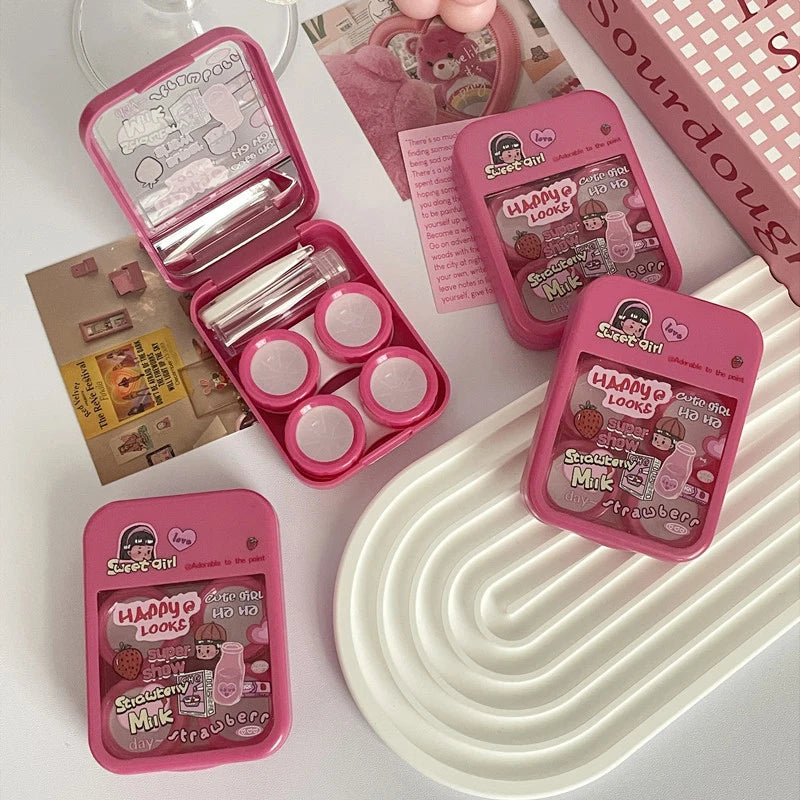 1pcs Cute Mini Contact Lenses Case Kit For Girls Travel Portable Contact Lens Box Contact Lens Storage Container