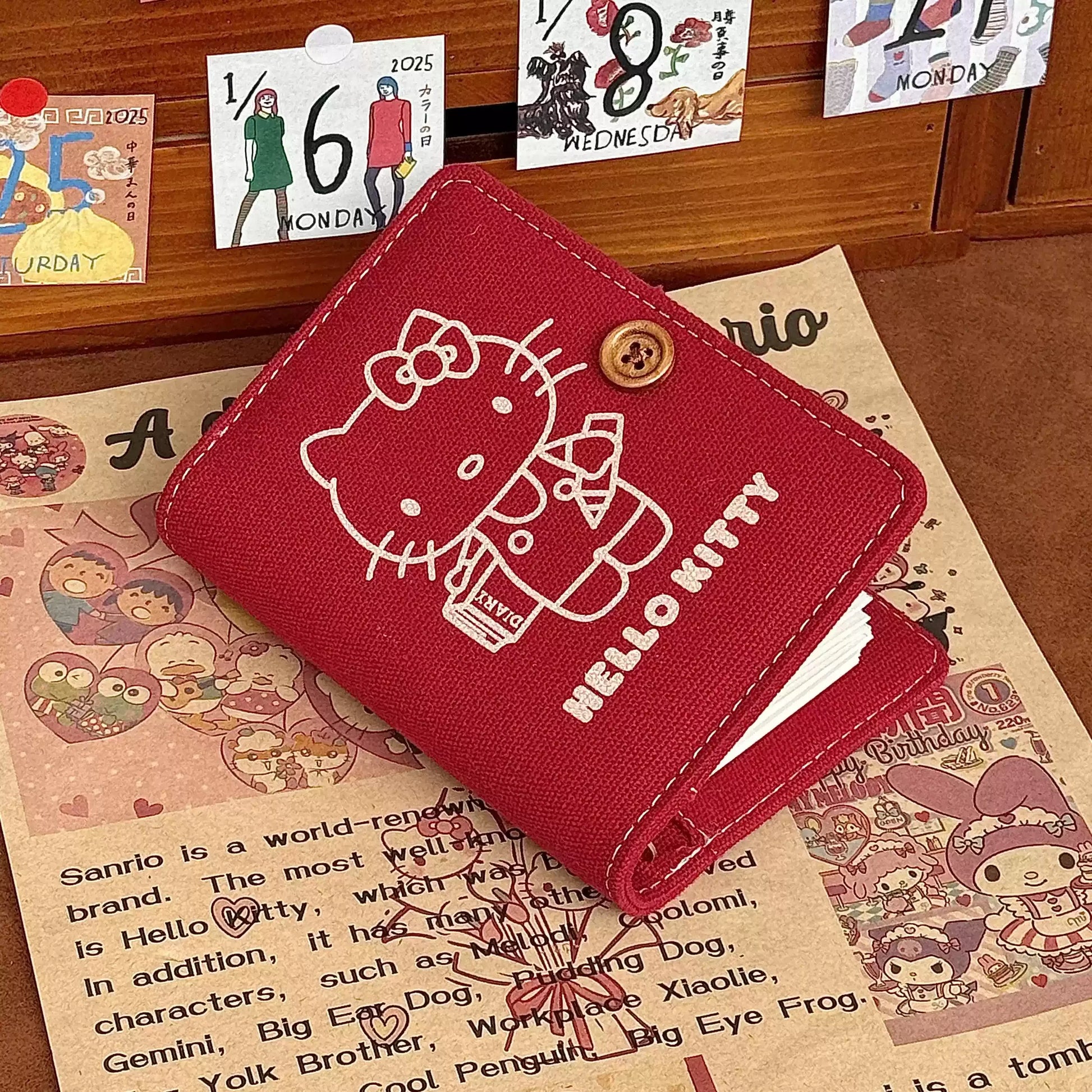 Cute Hello Kitty Denim Mini Portable Bag Cartoon Anime Embroidery Coin Card Passport Holder