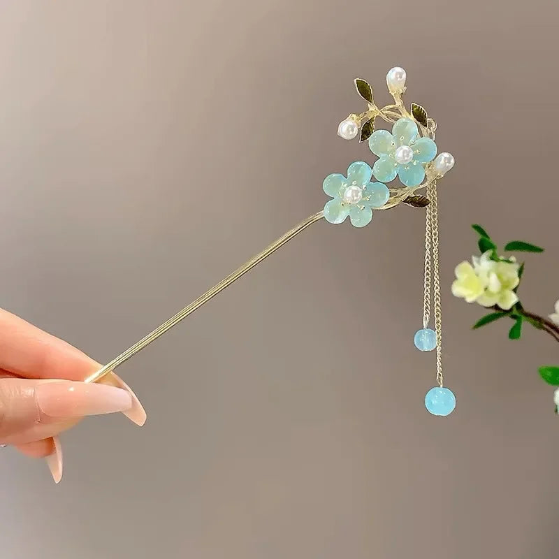 Chinese Style Tassel Hair Clip For Women Hair Stick Pins Flower Handmade Hairpins Charm Jewelry Accessories Hair Ornaments 머리핀