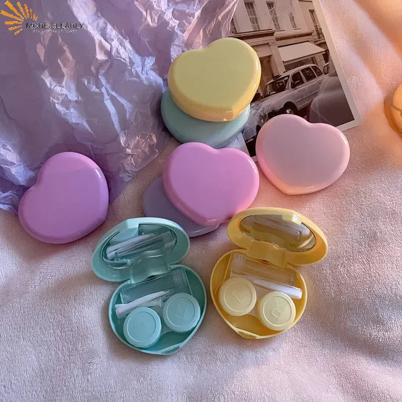 Travel Color Contact Lenses Box for Eyes Tool Kit Women Girl Heart Lady Holder Storage Eye Care Container with Mirror Tweezer