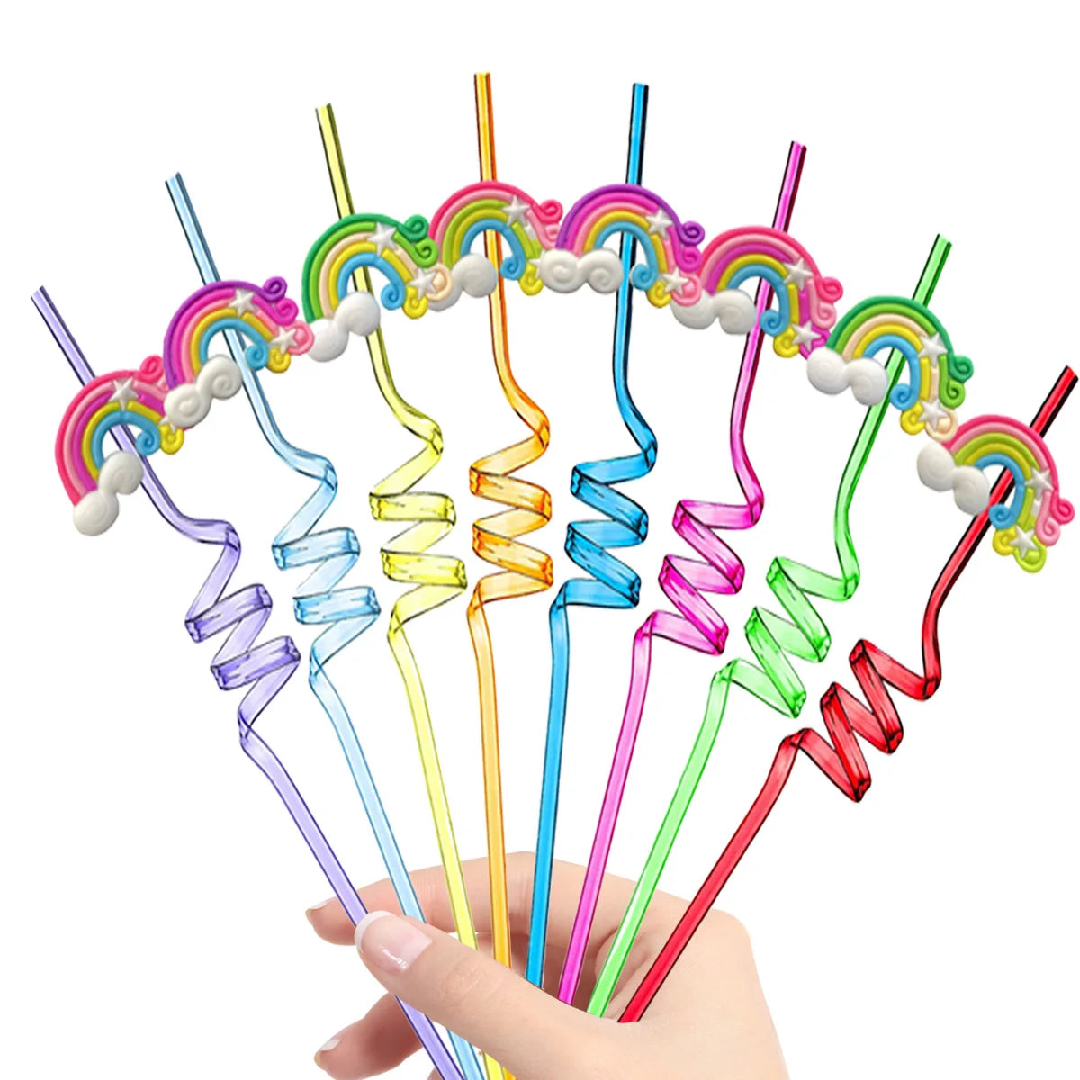 8-24PCS Curly Colored Reusable Children's Straws, Mermaid, Rainbow, Little Mary Straws For Princess Birthday Party Decorations