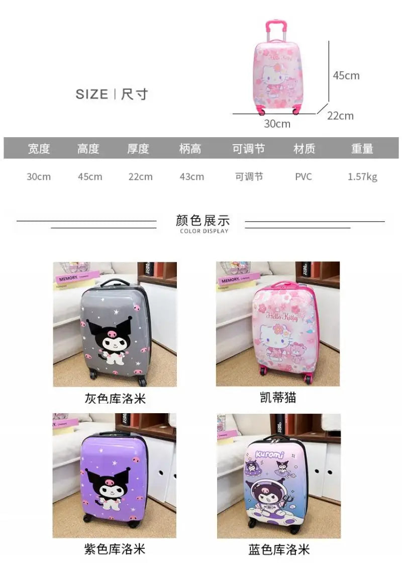 New 18-Inch Suitcase Kawaii Kuromi Kids Trolley Case Student Cartoon Luggage Girls Travel Portable Boarding Case Kids Toys Gift