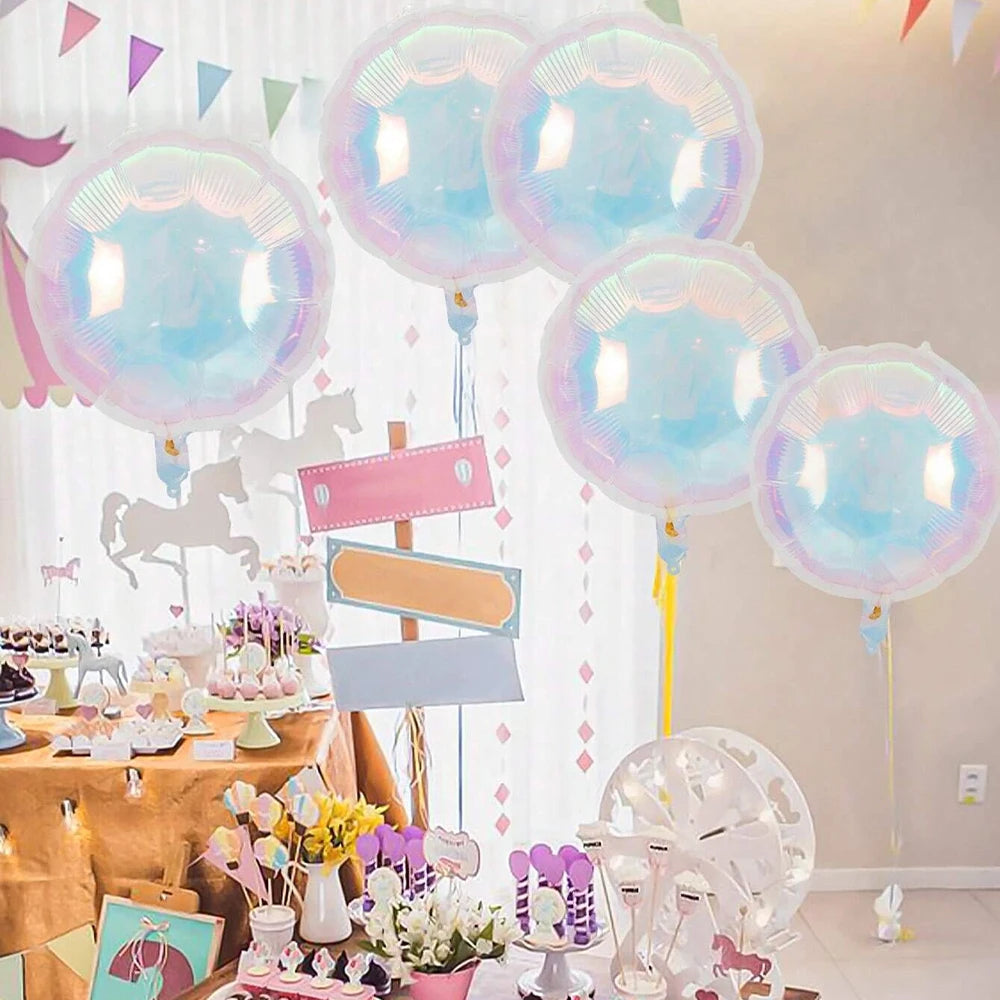 19Inch Foil Star Heart Round Balloons Transparent Iridescent Balloons for Mermaid Theme Birthday Disco Party Wedding Decorations