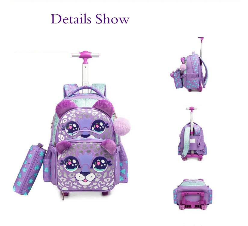 Kids School Trolley Bags 3 In 1 School Rolling Backpack Bag For Girls Children Travel Rolling Luggage Bag Unicorn Schoolbag