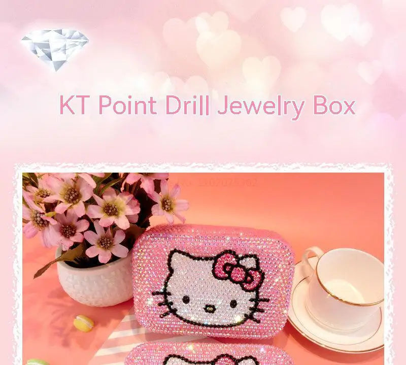 Hello Kitty Creativity Jewelry Box Cartoon Anime Storage Box Jewelry Bag Earrings Necklace Storage Box Diamond Lock Gifts