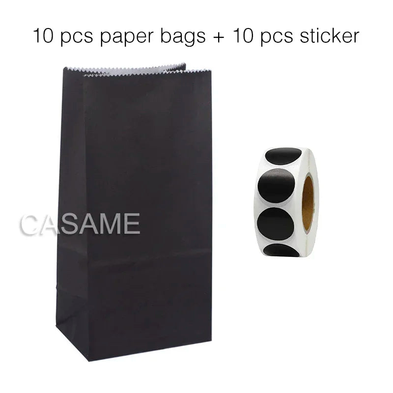 10 pcs Colorful Solid Stripe and Polka Dot Stand-Up Bags with Stickers - 18x9x6cm Favor Gift Packing Treat Bags for Wedding