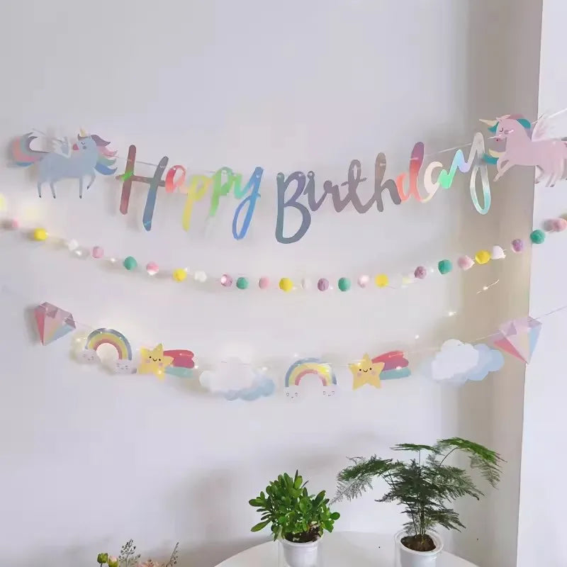 Unicorn Party Banner Garland standing Unicorn Balloon Kids girls Birthday Decoration Banner Baby Shower Unicorn party decoration