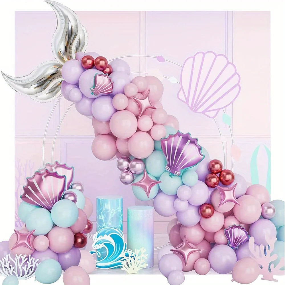 99PCS Mermaid Themed Balloon Garland Arch Set Suitable for Birthday Parties and Celebration Decorations, Indoor and Outdoor Use