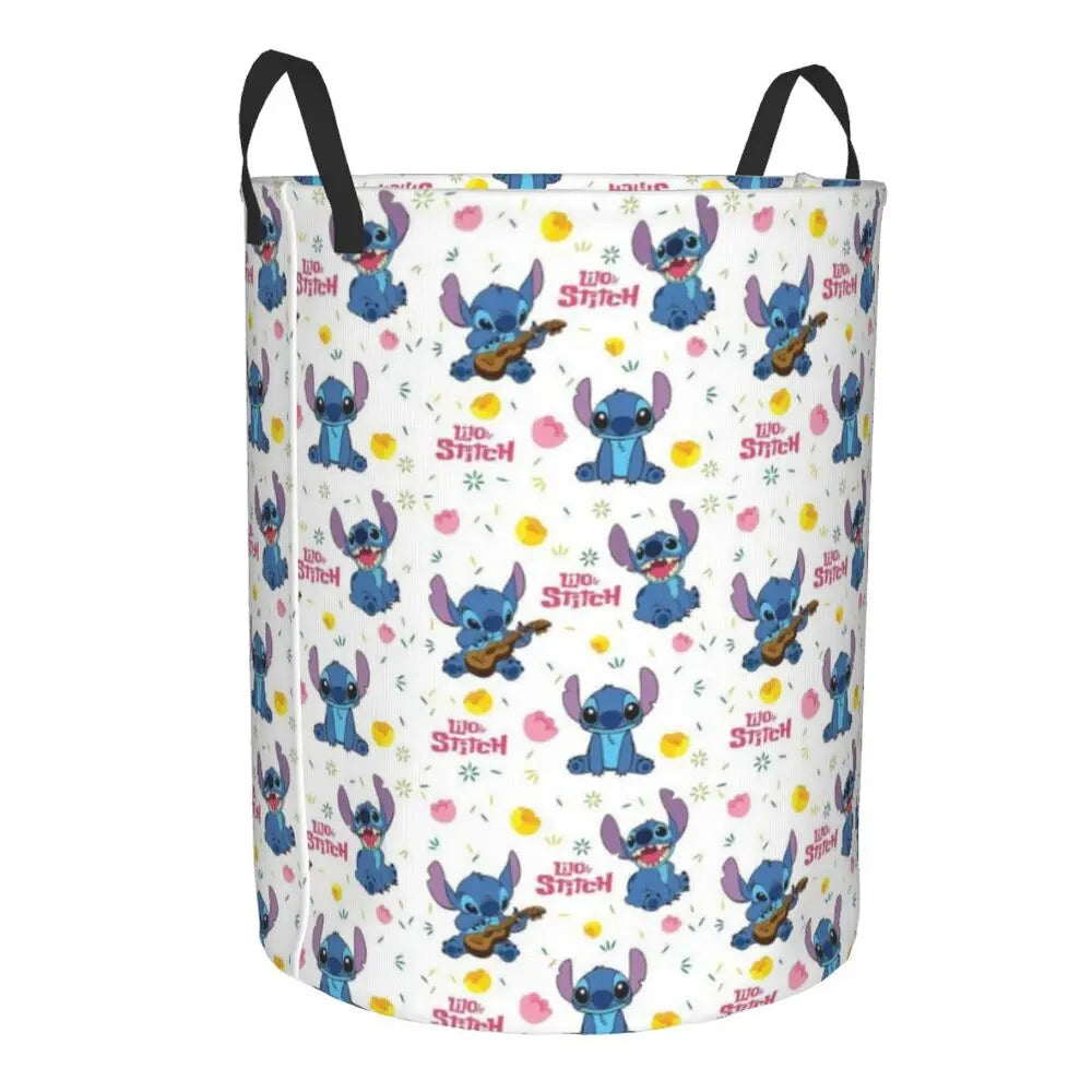 Customized SLilo And Stitch Cartoon Laundry Hamper Large Storage Basket Anime Kids Nursery Toy Organizer