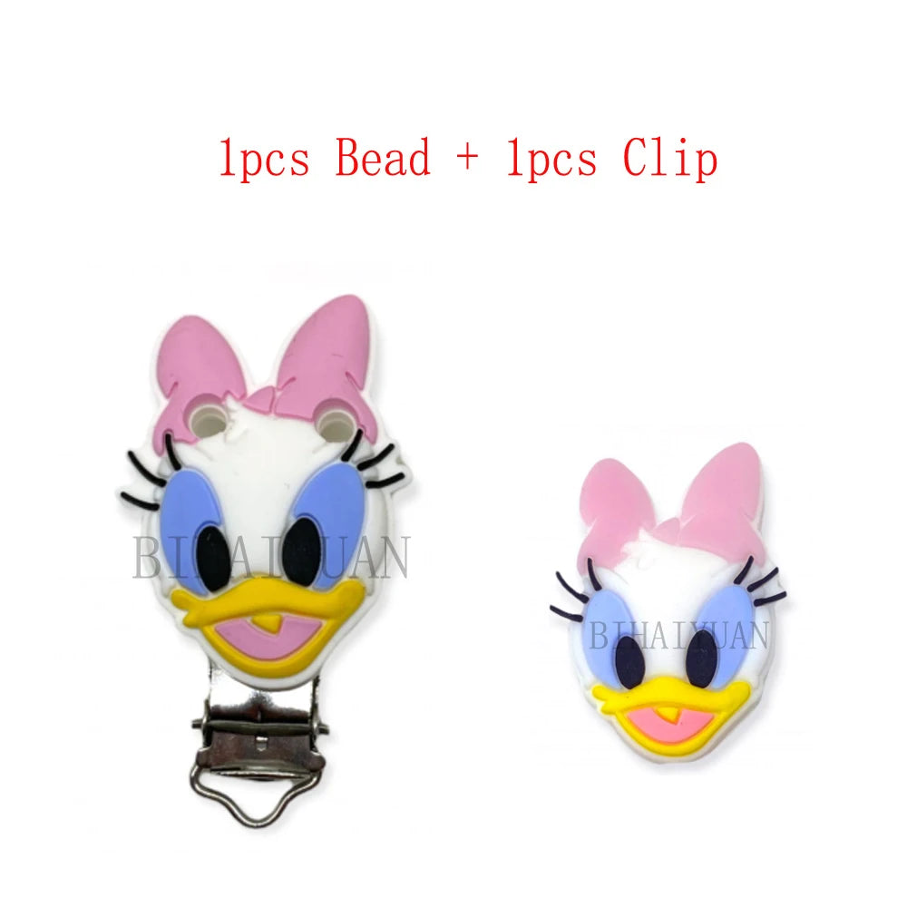 2pcs one set Moana Simba Dumbo marie cat Stitch 101dog Silicone clip Focal Beads Pacifier Chain Clips Toy Jewelry Accessories
