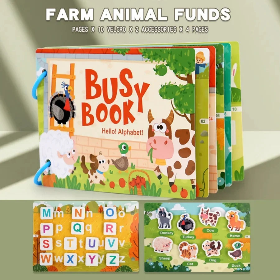 Busy Book for Kids, Animals Vehicles Dinosaurs Stickers, Matching Number & Letter Games, Interactive Learning Activity Book