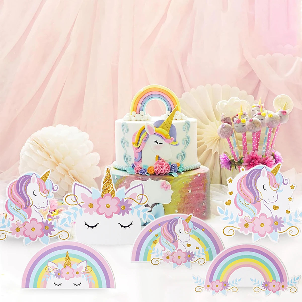 Rainbow Unicorn Disposable Tableware Happy 1st Birthday Party Decorations Kids Favors Gifts Unicorn Baby Shower Girls Supplies