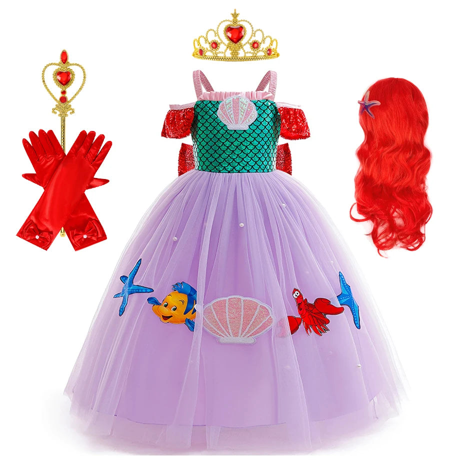 Mermaid Princess Girl Dress Movie Style Costume Kids Stage Costume Girls Fish Scale Decoration Sequins Big Bow Tutu Gown