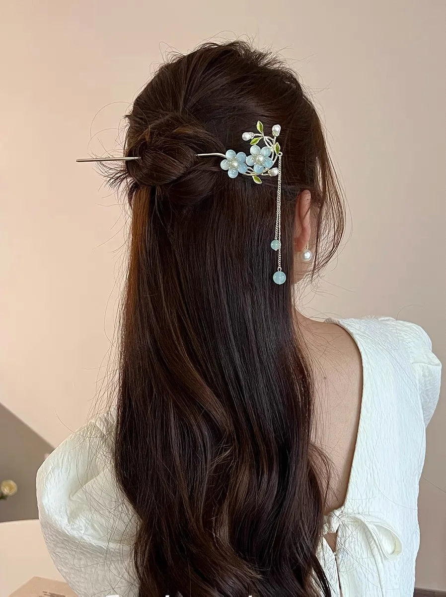 Chinese Style Tassel Hair Clip For Women Hair Stick Pins Flower Handmade Hairpins Charm Jewelry Accessories Hair Ornaments 머리핀