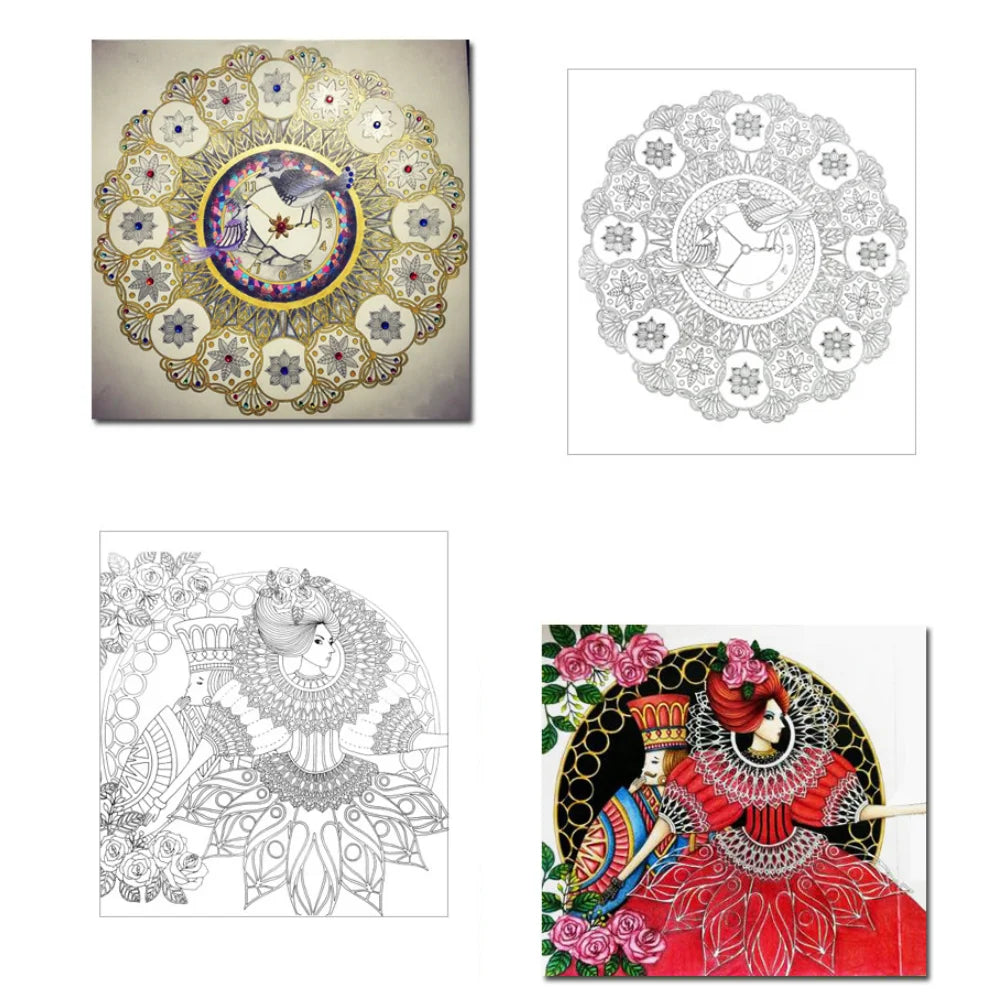 8 PCS Colouring Book for Children and Adults, Kill Time Underlined Painting Art