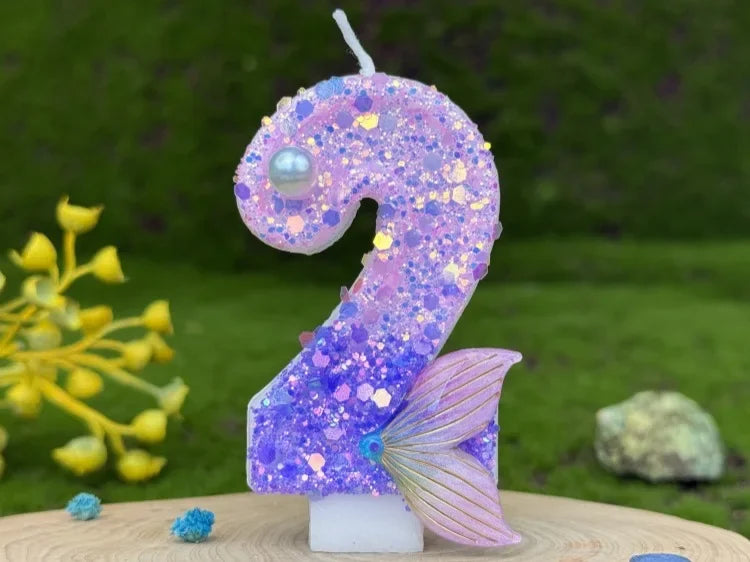 Purple Mermaid Tail Glitter 0-9 Number Candle Birthday Party Candle for Girls Cake Decoration
