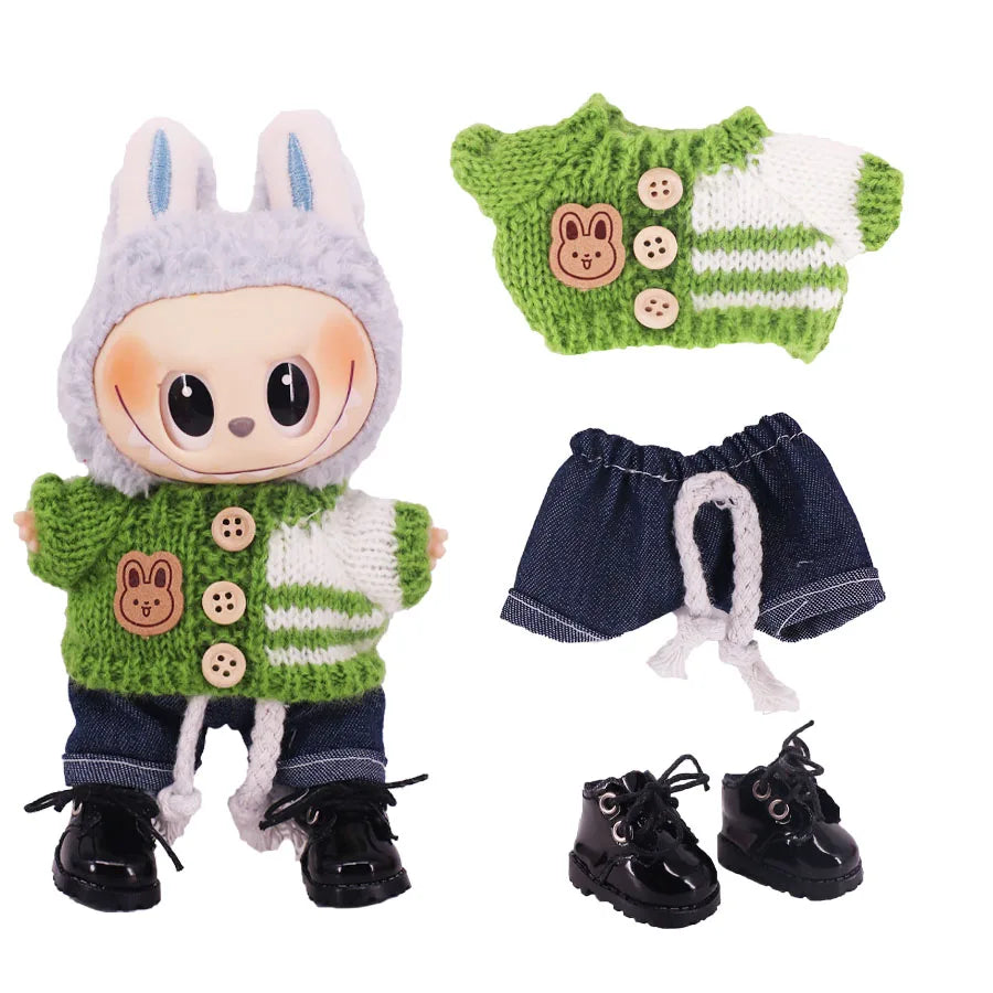 Doll Sweater Pants Shoes set For labubu Clothes 17 cm Doll Accessories,Toys For Girls,Christmas Festival Birthday Present