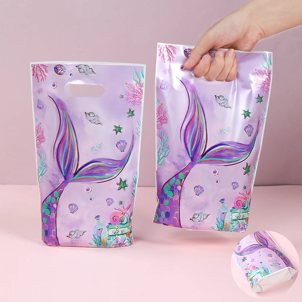 Mermaid Tote Bag Under The Sea Theme Little Mermaid Happy One Birthday Party Decorations Kids Candy Cookie Handbag Baby Shower