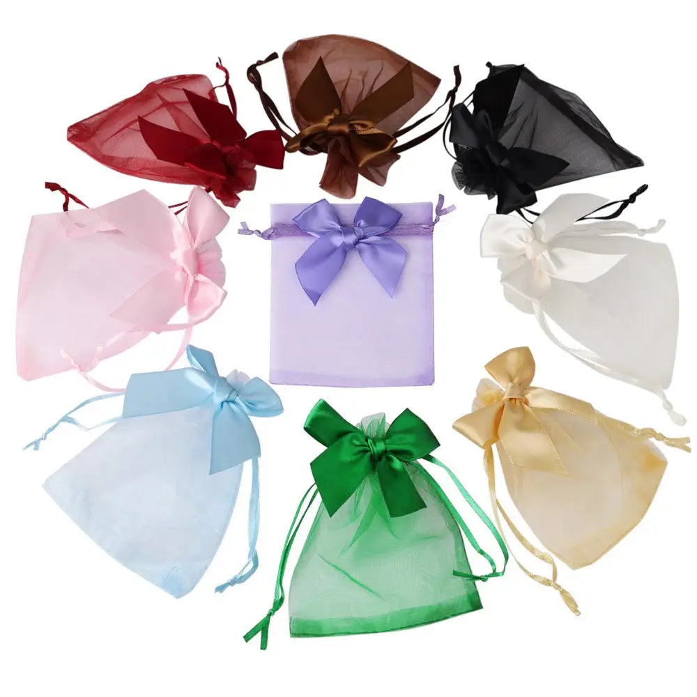 10/20/50pcs/lot New Organza Gift Bag Bowknot Christmas Party Wedding Candy Bags Exquisite Jewelry Packing Drawstring Pouch