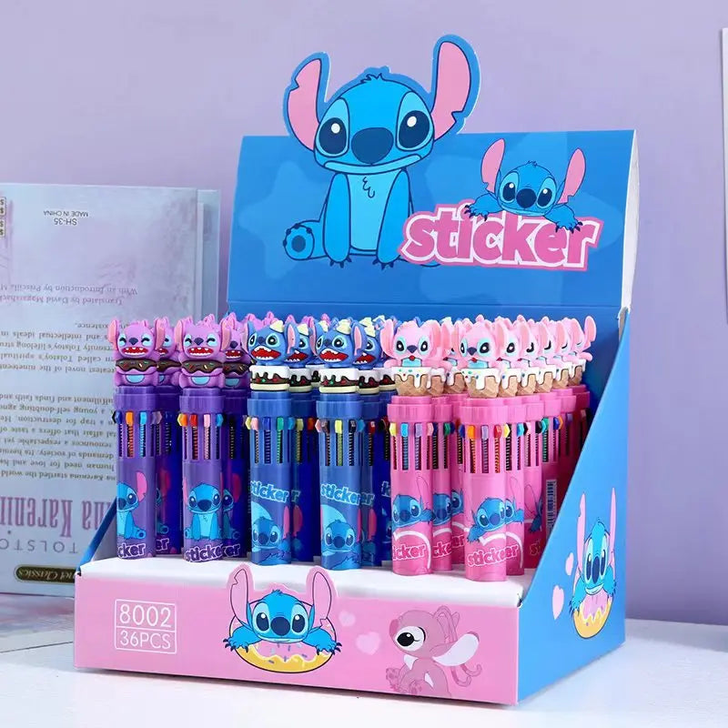 10 Colors Stitch Gel Pens 0.7mm Ballpoint Pen Cartoon Stitch Student Write Supplies Students Stationery Birthday Gift Toy Random