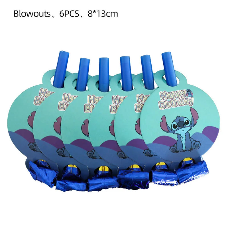 Stitch Birthday Party Decoration Pink Angel&Stitch Theme Event Supplies For Kids Balloon Disposable Tableware Banner Backdrop