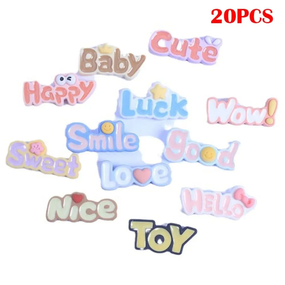 20pcs NEW Letter Plaques Resin Slime Charms Cream Gel Bottle Sticker Shoes Accessories Cute Hair Clip Headband Making Kids Toy