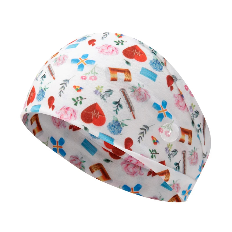 Medical Headband For Girl Buttons Hairbands Women Hair Band Printed Bandanas cute Headband Sweat -absorbing Turbans Elastic