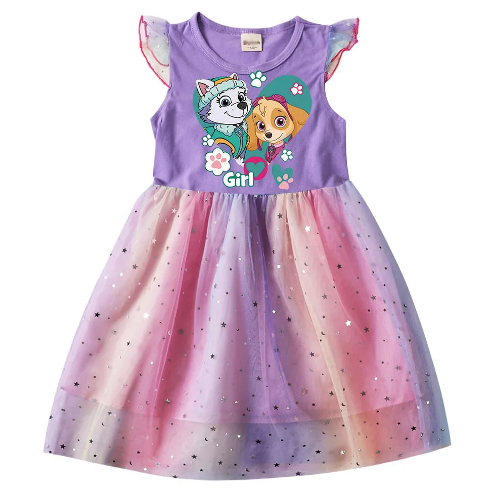 Children's Princess Dresses Girl Birthday Clothing Girls Cartoon PAW PATROL Dress Summer Cute Casual Kids Clothing Top Tee